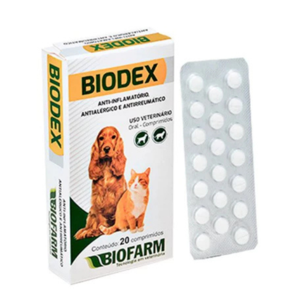 Anti-inflamatório Biodex para Cães e Gatos Antialérgico Antirreumático - 20 Comprimidos - Biofarm