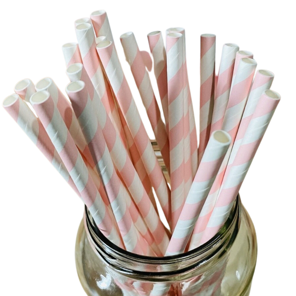 25 Canudos De Papel Biodegrádavel Vintage Listras Rosa em Oferta na Shopee