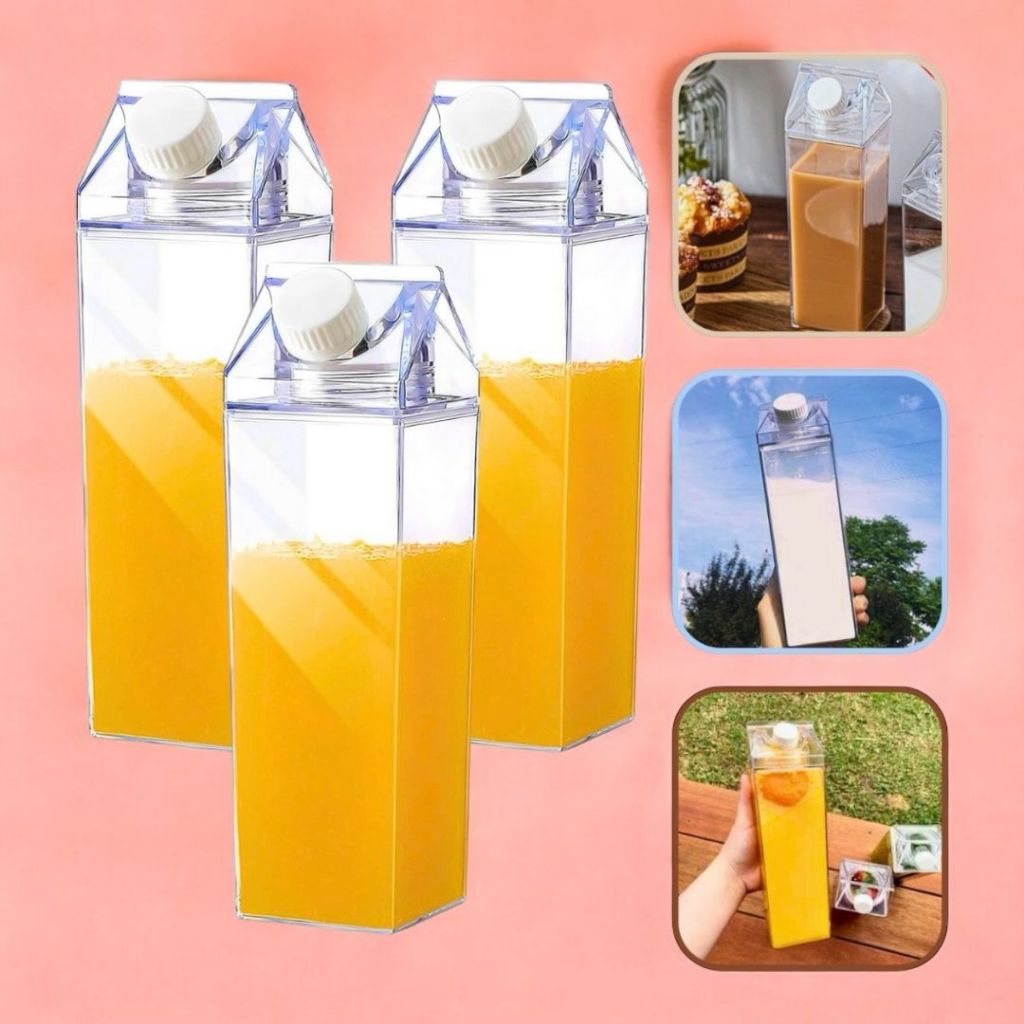 Kit 3 Garrafa de Acrílico Plástico Sem BPA Resistente Geladeira Suco Leite Chá Quadrada Re...