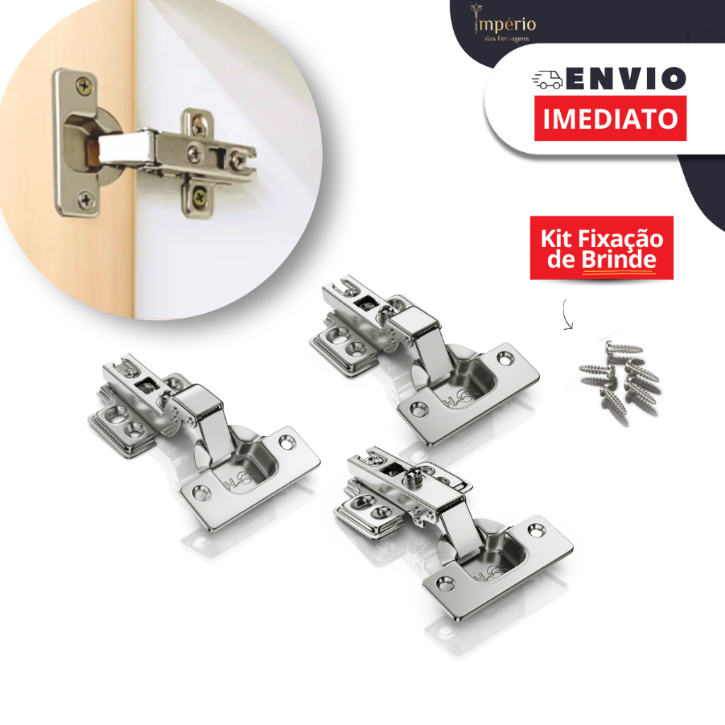 Dobradiças comum caneco 35mm para Porta de Móveis Acompanha Brinde |  Reta, Curva ou Super Curva