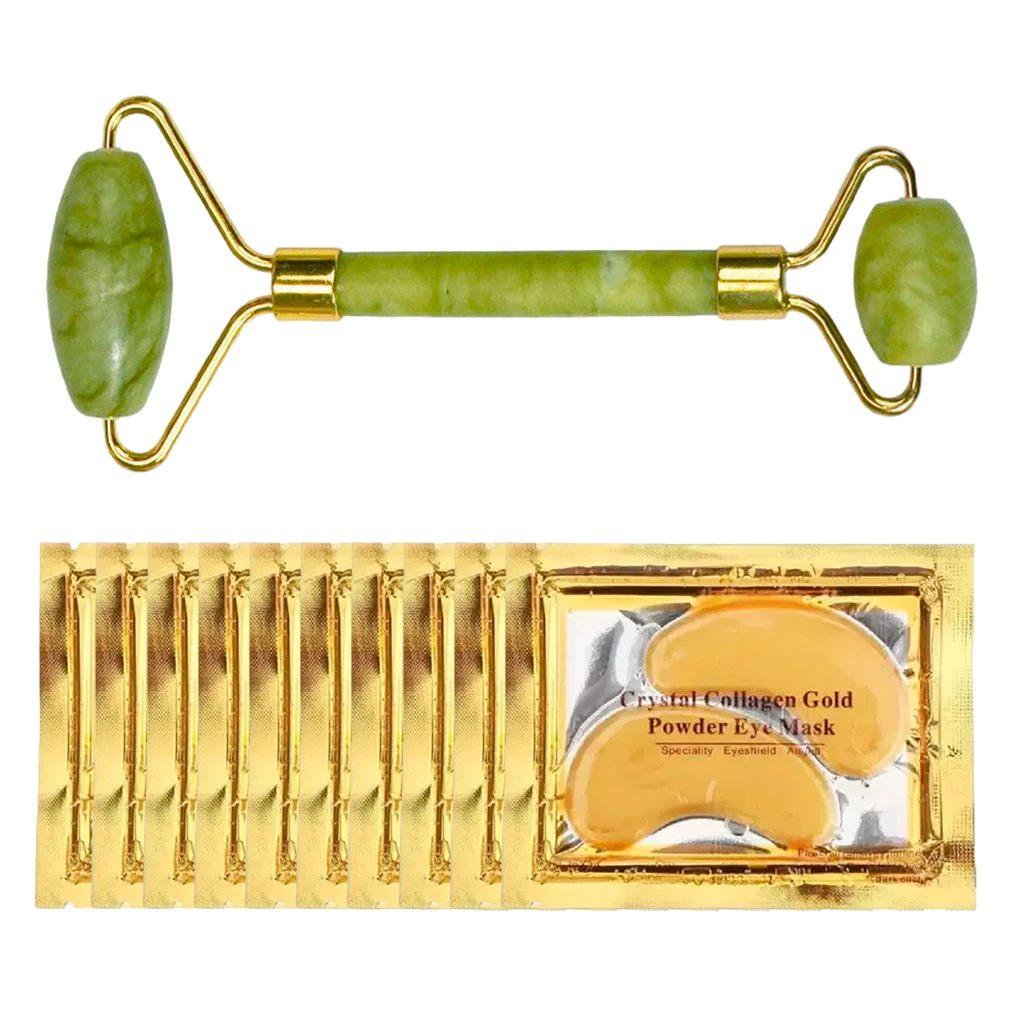 Kit Skincare Hidratação de Olheira com Colágeno 10/20 Pad + Rolo de Jade