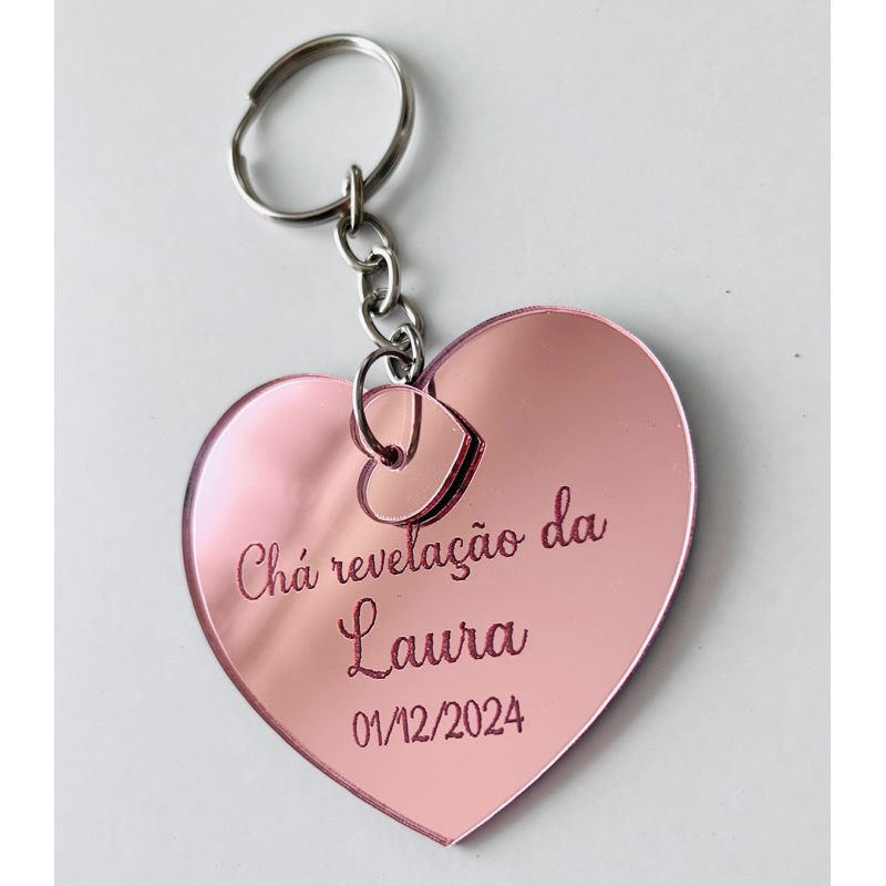 Chaveiro em acrílico formato borboleta coração flor cereja nome gravado para lembrancinha