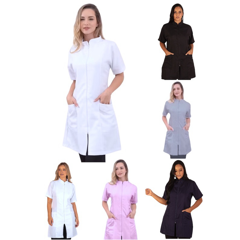 Jaleco Feminino Diversas Cores gabardine Com Ziper Gola Padre Manga curta. em Oferta na Shopee
