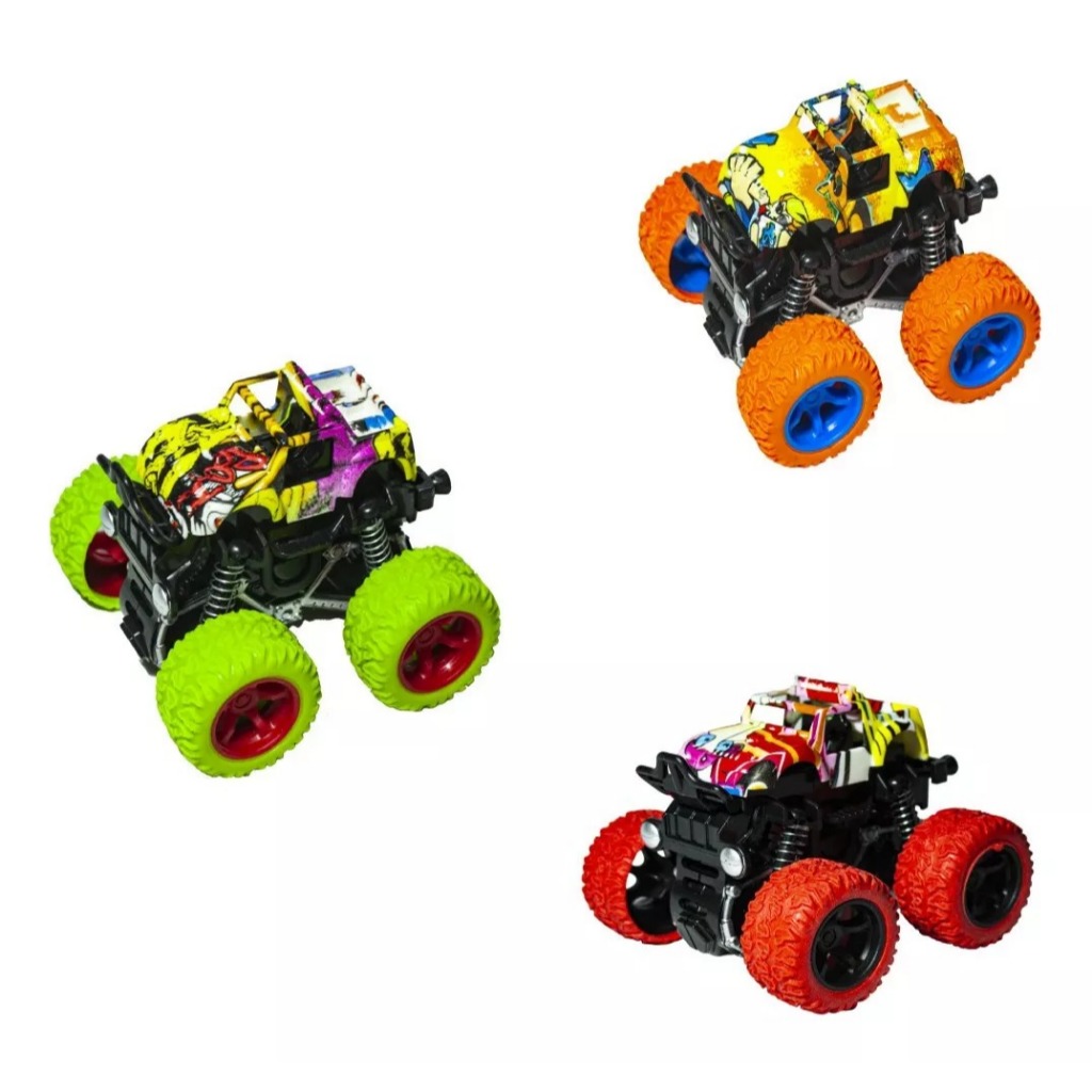 Kit 3 Carrinho Miniatura Monster Truck Pick Up Jipe Fricção Cor Colorida
