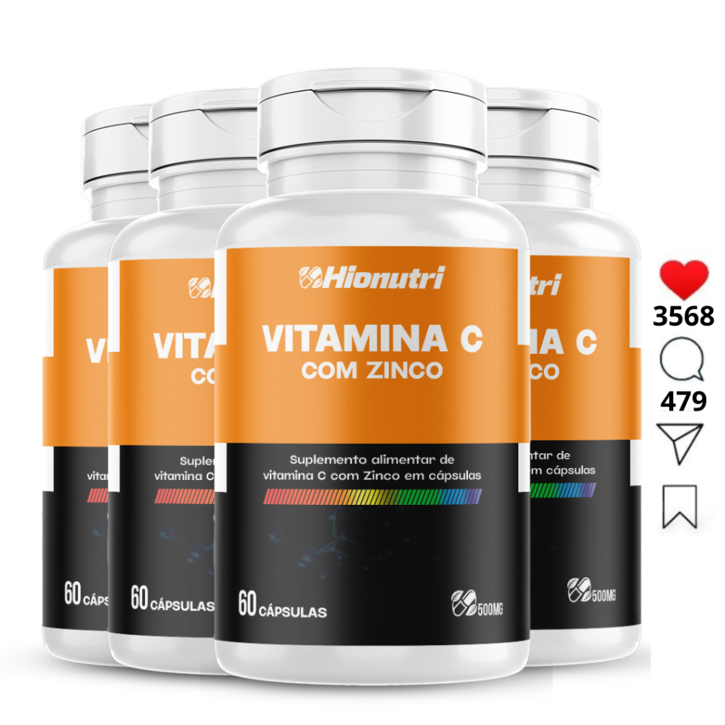 Kit 4 Pote 60 capsulas Vitamina C Com Zinco 500 Mg Hionutri
