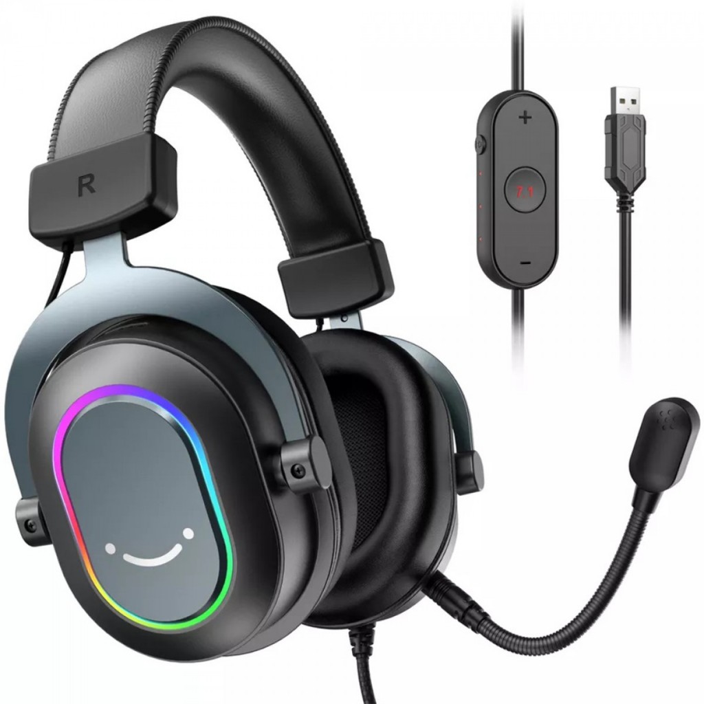 Headset Fone De Ouvido Fifine Ampligame H6 Rgb 7.1, USB Surround, Gamer, Drivers de 50mm Cor Preto