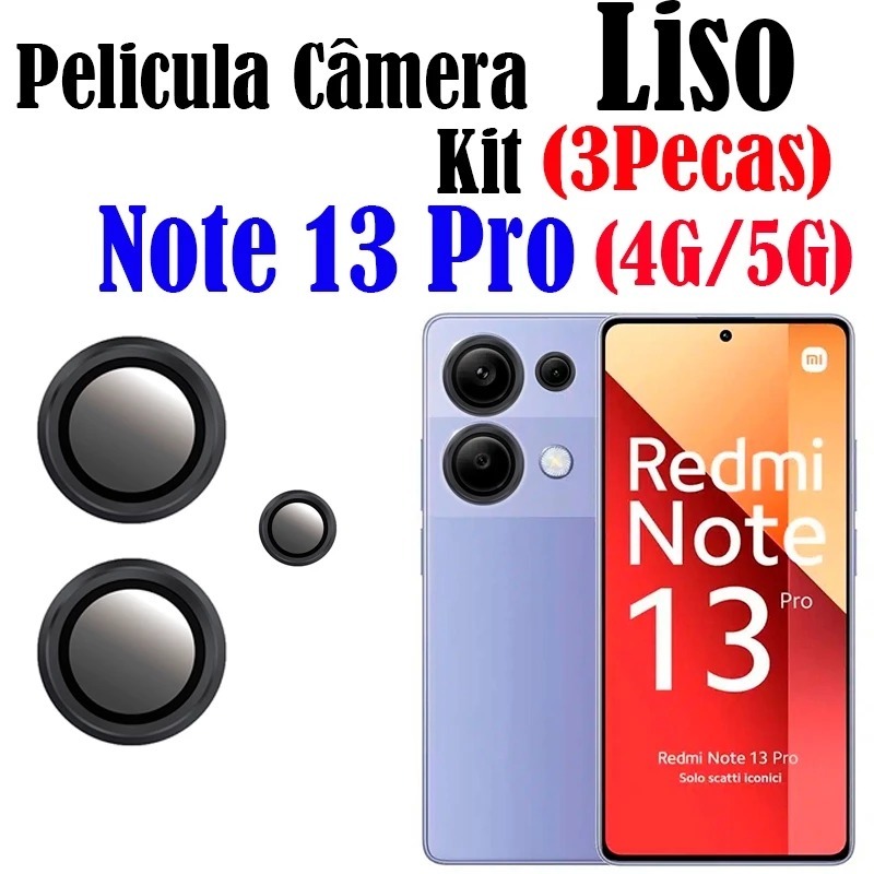 KIT(3 Pecas )Película De Câmera Liso Redmi Note 13 Pro 4g/5g Com Anel De Metal Protetors De Lentes Vidro Temperado..