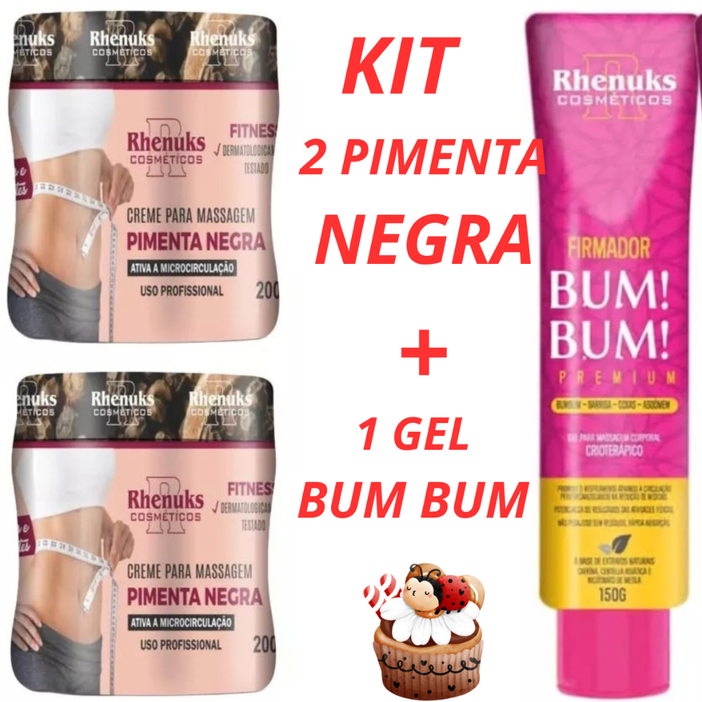 KIT BUMBUM PERFEITO –2  Gel Pimenta Negra + 1  Firmador Bumbum Premium – Rhenuks