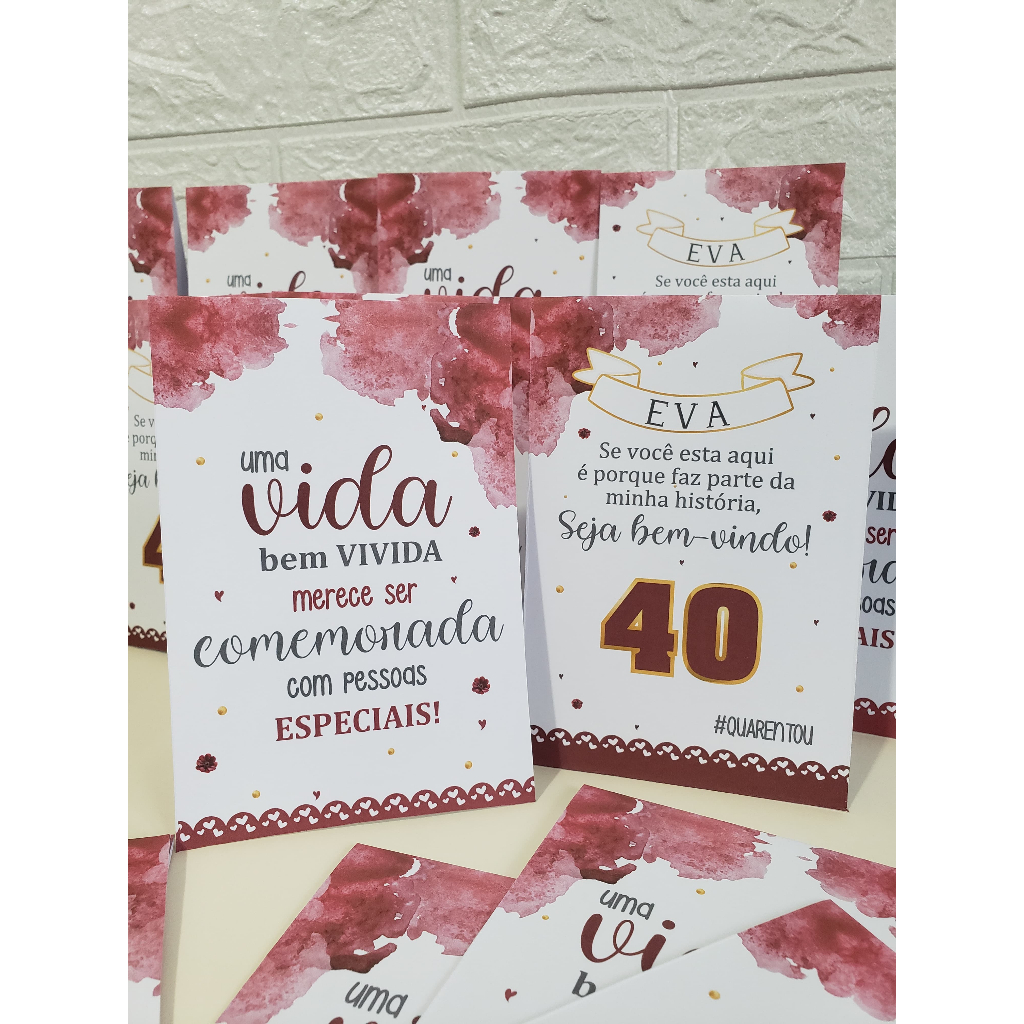Centro de mesa agradecimento personalizado enfeite plaquinha decoração aniversário marsala 40 anos