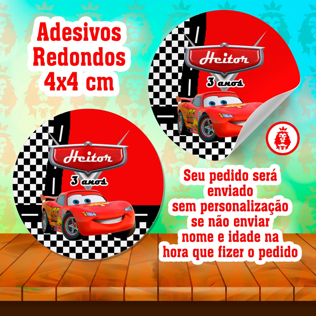 Adesivos Redondos Papel Fotográfico 4cm x 4cm Personalizado - Mcqueen 1