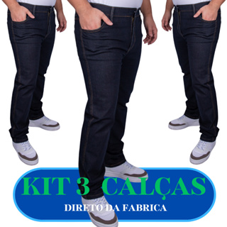 Kit 3 Calças Jeans Masculina Azul Escuro Preto Calca Trabalho Lycra Elastano em Oferta na Shopee