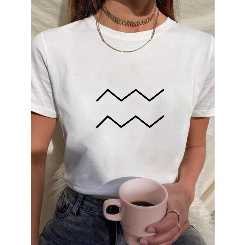 Imagem Camiseta Feminina Babylook t shirt signo aquário zodíaco 100% Algodão