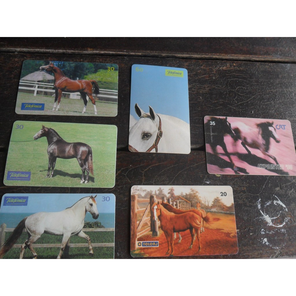 Cartão telefônico com imagens de cavalos com 6 cartões