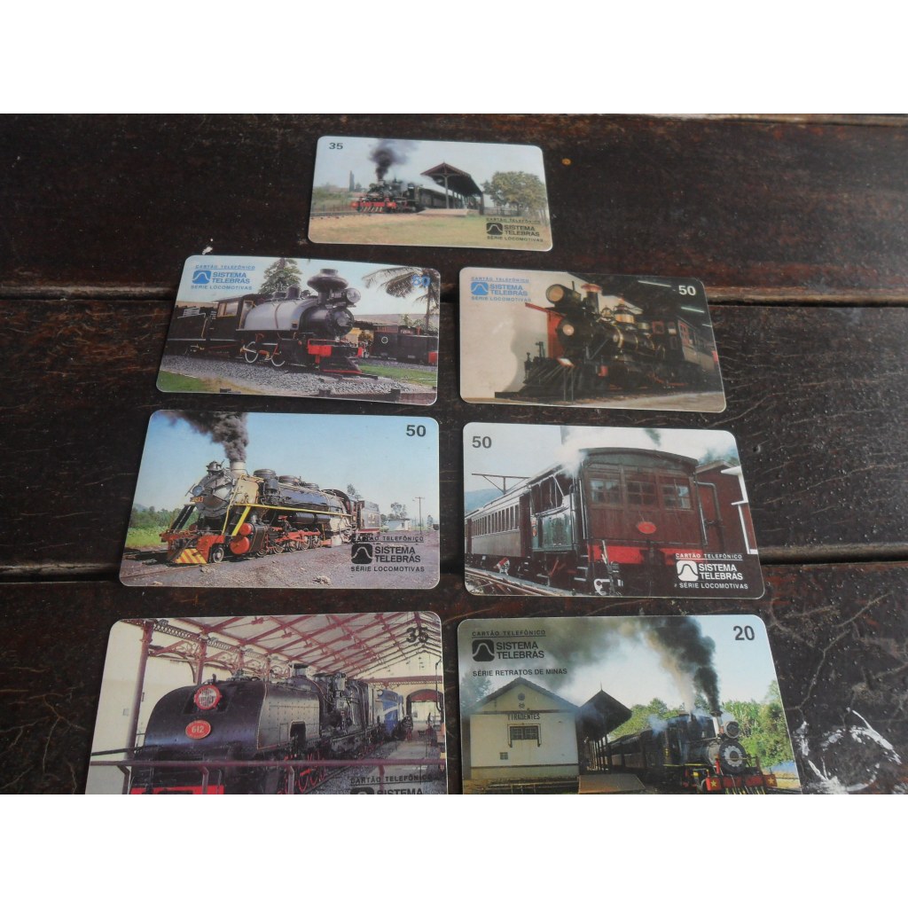 Cartão telefônico série Locomotivas com 7 cartões