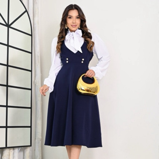 Conjunto Feminino Social Salopete Alfaiataria e Camisa Manga Longa Moda Social Executiva Evangélica em Oferta na Shopee