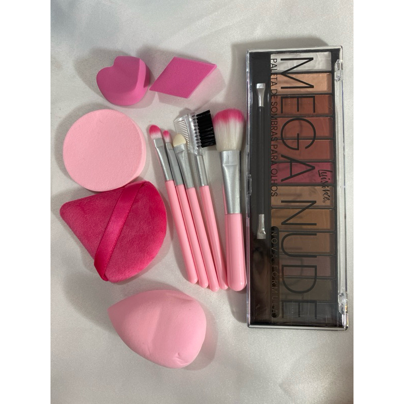 kit Paleta 12 cores nudes Luisance 1 kit pincel 1 kit de esponjas