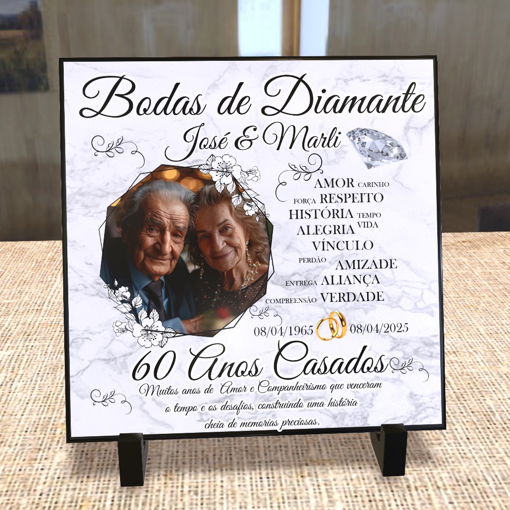 Azulejo Personalizado Bodas de Diamante com Foto- 60 Anos Casados