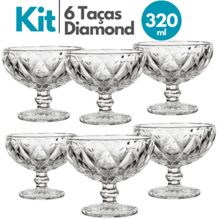 Conjunto 6 Taças de Sobremesa Sorvete de Vidro Diamante 320 ml Bowls Tigela em Oferta na Shopee