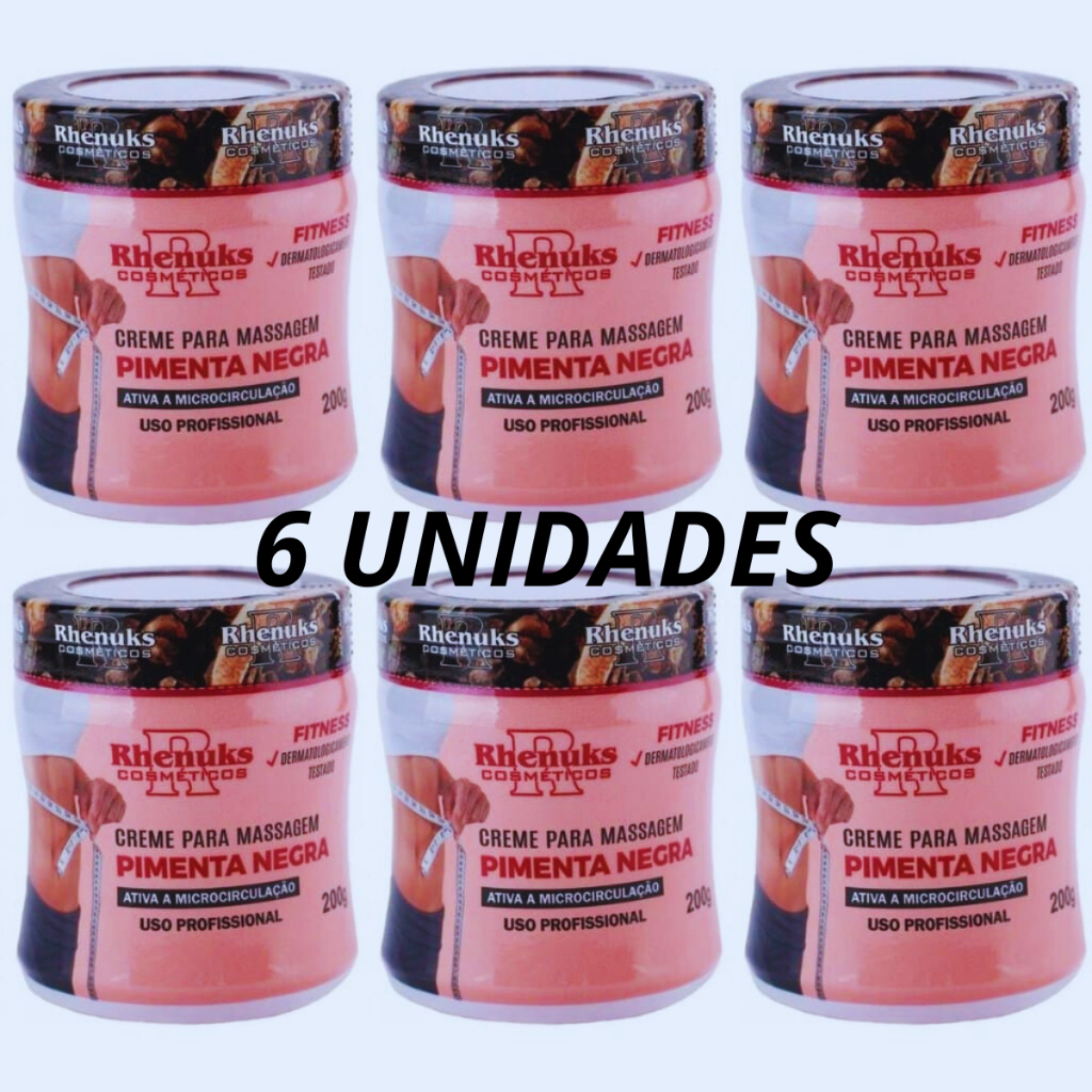 Creme Redutor de Medidas Pimenta Negra Kit 6uni 200g Ativador da Circulação Firmador e Anticelulite em Oferta na Shopee