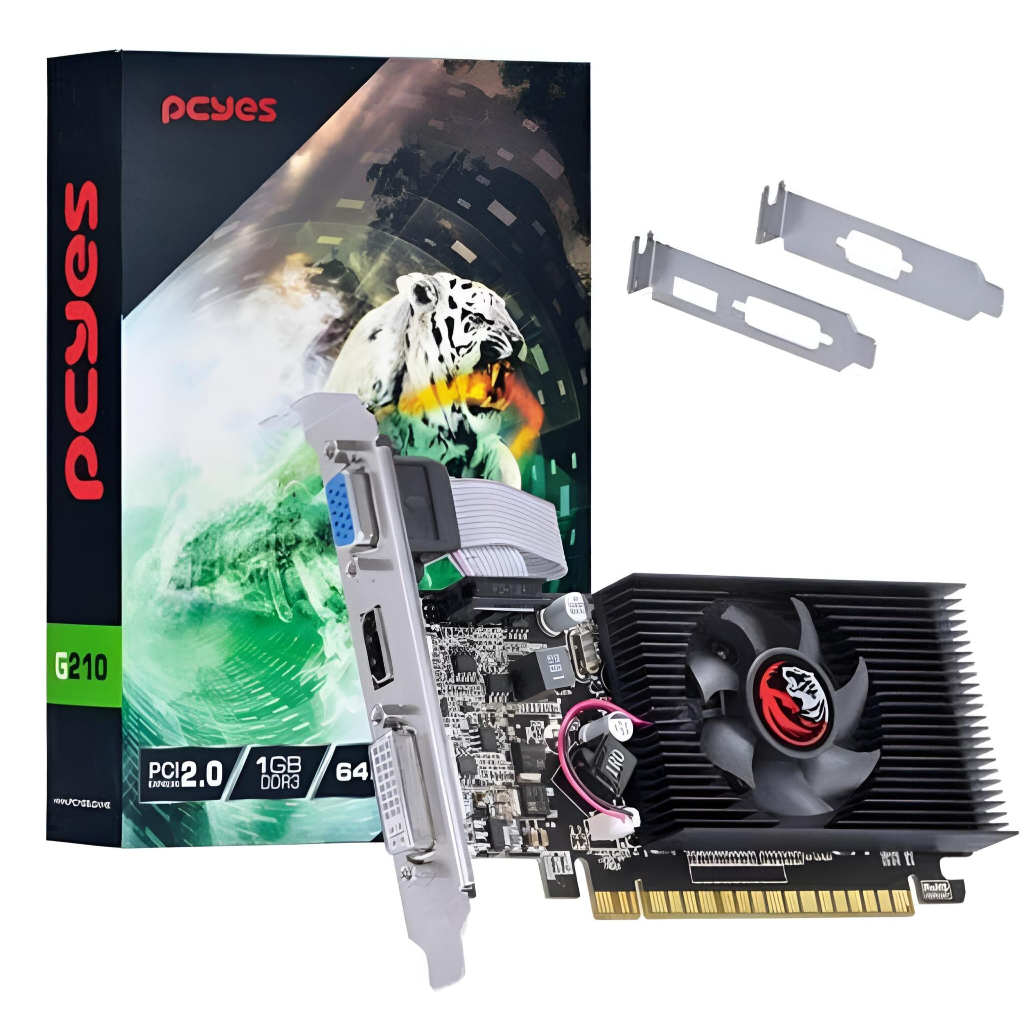 PLACA DE VIDEO GT210 1GB DDR2 64 BITS COM KIT LOW PROFILE INCLUSO - PPV210GT6401D2LP, PCYES, 28103