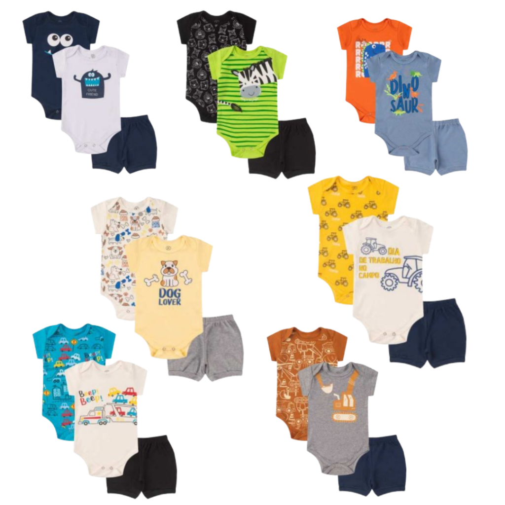 Kit Body 12 Peças Menino Sortido ou 6 Peças Menino Sortido Verão Roupa de Bebê Presente