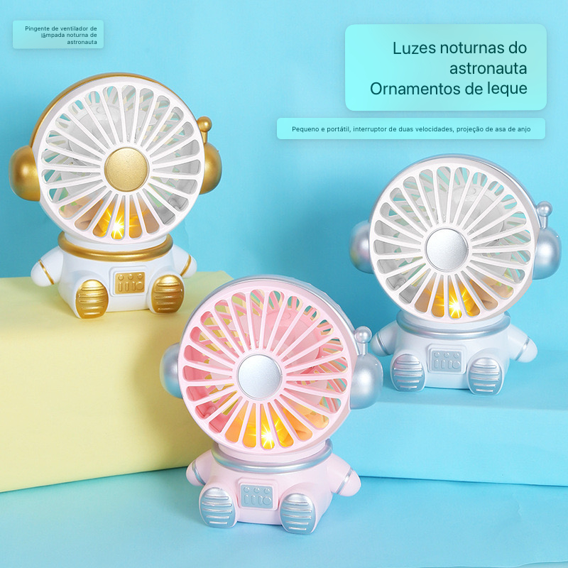 Mini Ventilador Portátil Recarregável De Mesa e Mão USB Formato Astronauto