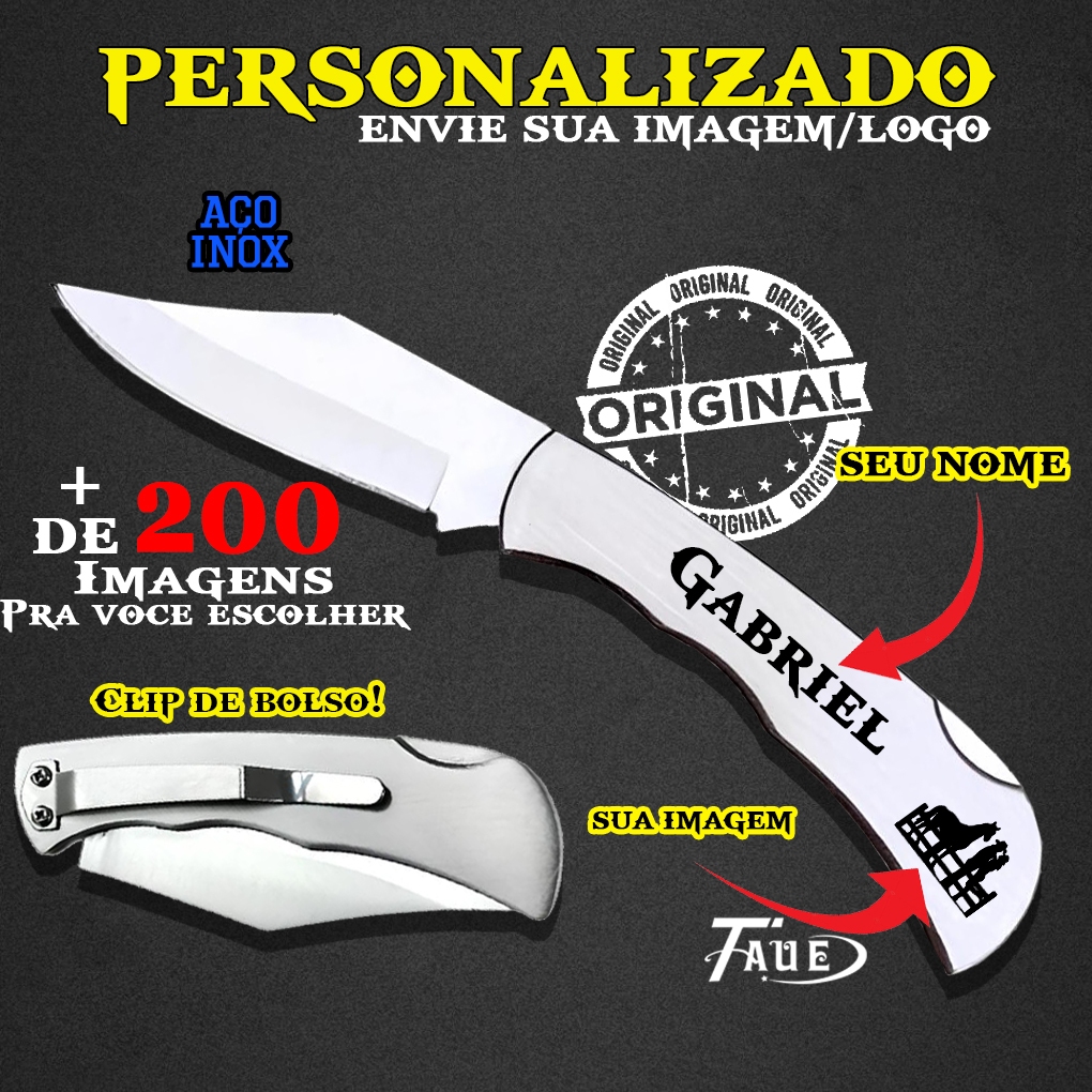 Canivete Personalizado Com Clip Presilha Bolso Inox Seu Nome Desenho Imagem Agro Envio Imediato