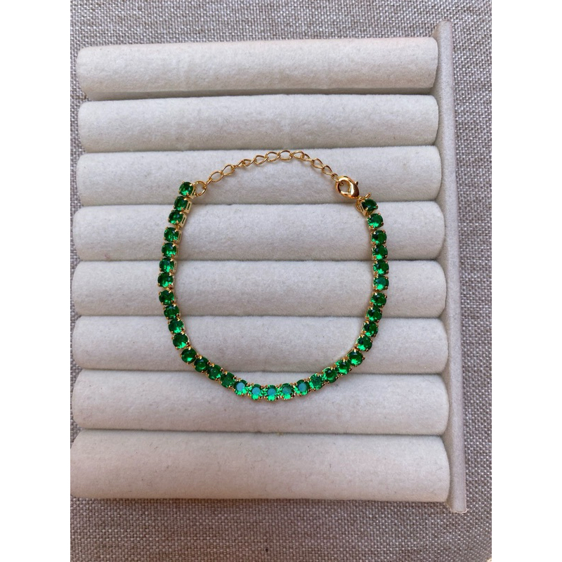 Pulseira Riviera Redonda Verde Folheada a Ouro em Oferta na Shopee
