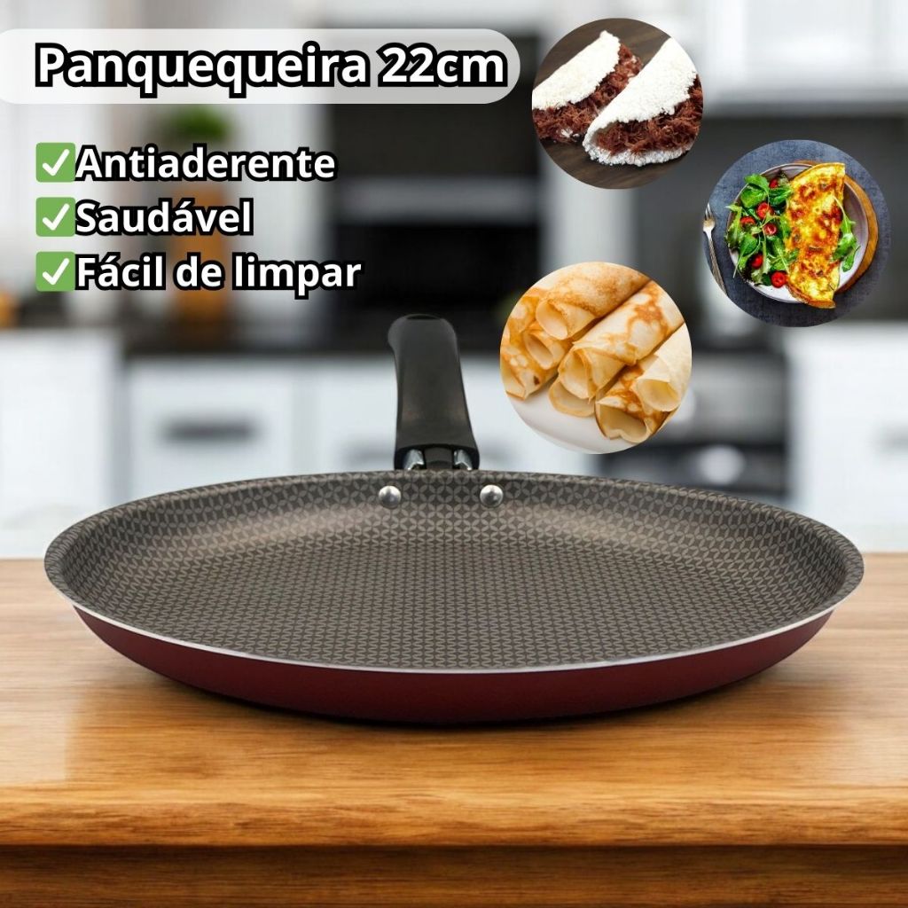 Panquequeira Frigideira Antiaderente 22 Cm Panqueca Omelete Tapioca Ovo Frito Não Gruda Sem Oleo