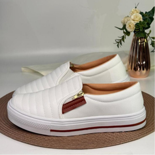 Tênis Feminino Branco Sapatênis Sapatilha Slip On Casual Com Zíper Confortável Envio Imediato em Oferta na Shopee