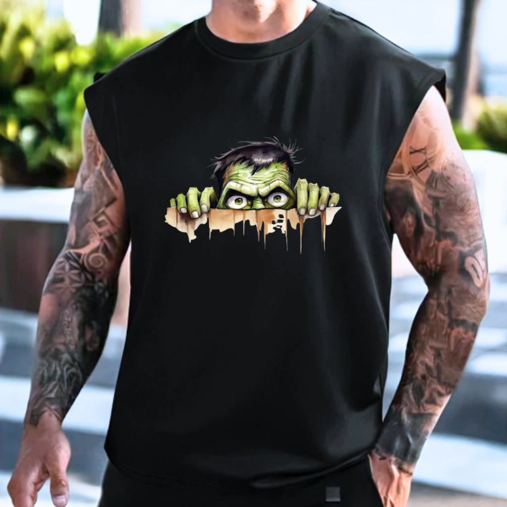 Regata Oversized Masculina Algodão Estampada Hulk Camiseta Larga Verão Sem Mangas Casual Academia