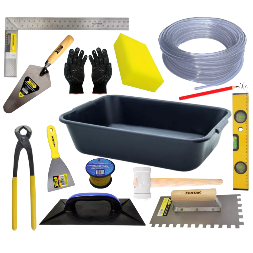 Kit Ferramentas Para Obras, Pedreiro, Reformas, Construção, Masseira, Colher, Esquadro 14 Peças