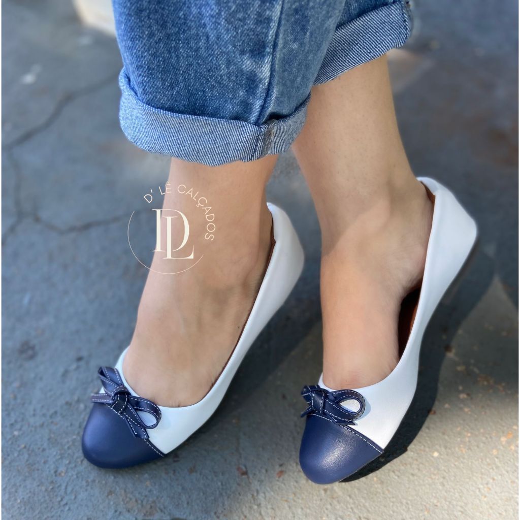 Sapatilha Feminina Bico Redondo Confortável Sapatilha Bico Azul Lacinho em Oferta na Shopee