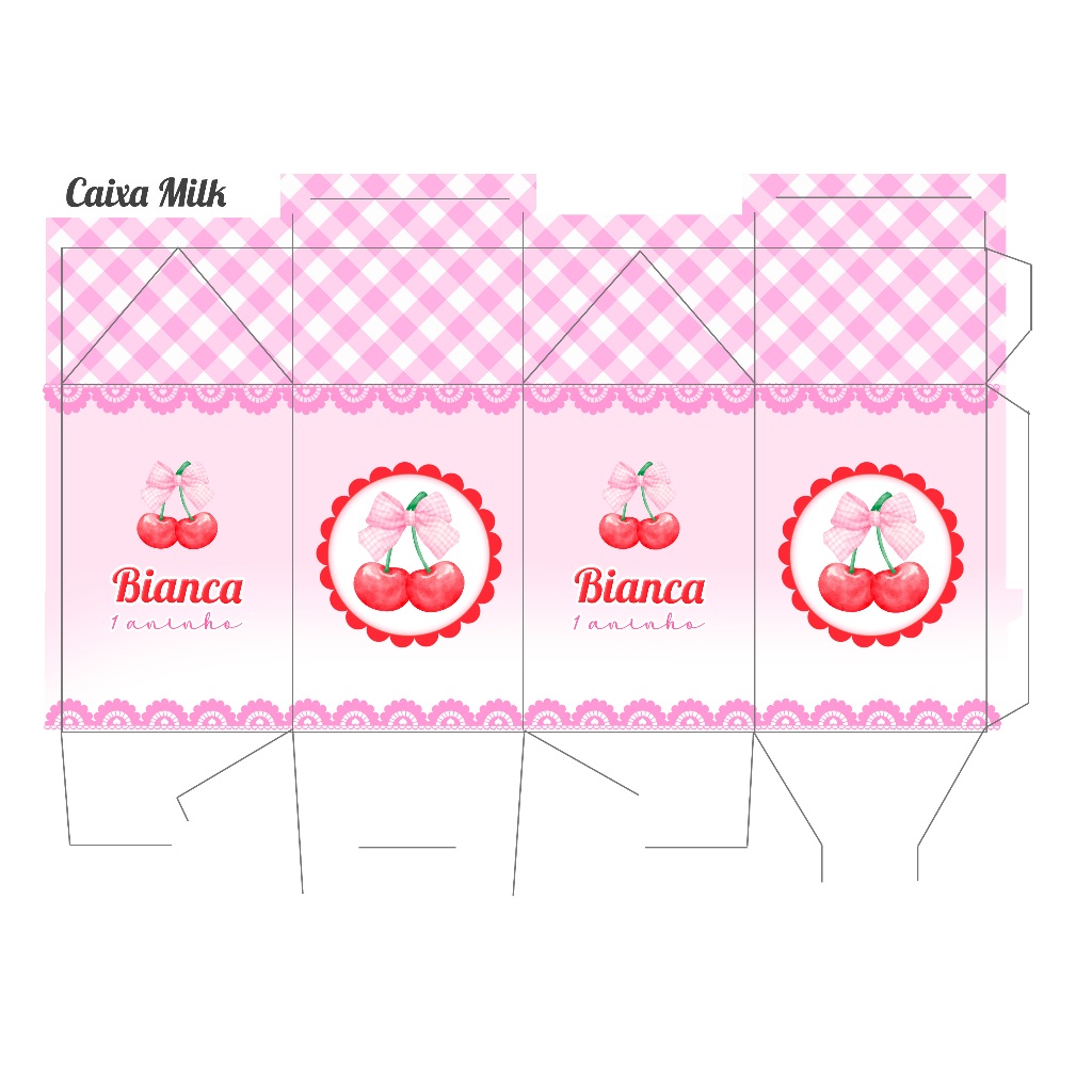 Kit Pegue Monte Personalizados Cerejinha Xadrez Rosa 20 a 60 Caixinhas Lembrancinhas de Aniversário