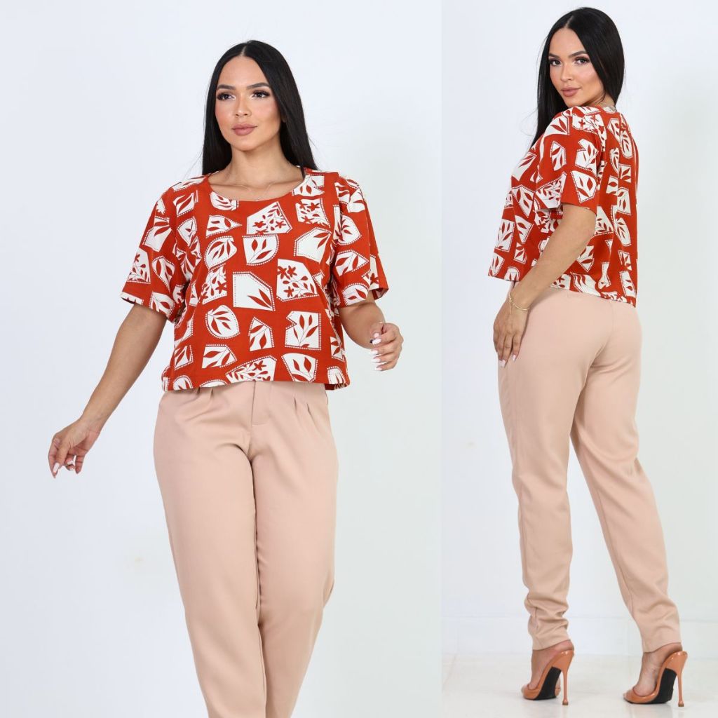 Blusa Cropped Social Feminina Manga Curta em Oferta na Shopee