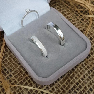 Par de Aliança de Namoro Prata Anel Solitário e Caixa de Veludo - 4mm Fina, Aliança de Namoro, Anel de Compromisso em Oferta na Shopee
