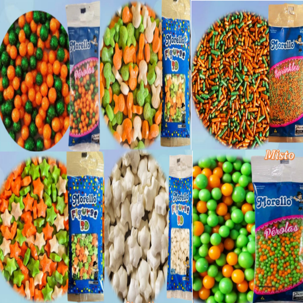 Pérolas, Sprinkles, Figuras e Granulados de Açúcar Páscoa  Comestível Diversas 60gr/40gr Morello