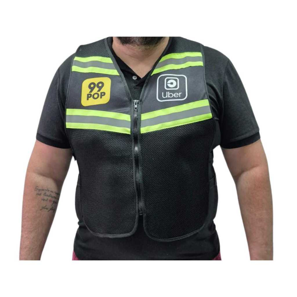 Detalhes do Colete para motoqueiro Motoboy Mototáxi uber 99 com faixas refletivas