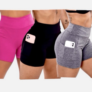 KIT 3 SHORT bolso suplex perfeito para treino academia crossfit roupas fitness feminino SHORT FEMININO em Oferta na Shopee