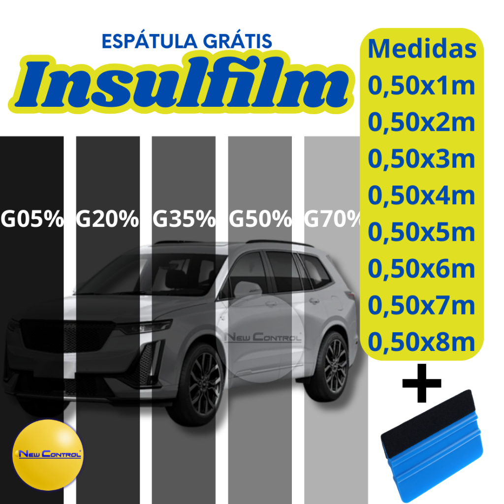 Película Insulfilm Automotiva Residencial Vidros Janelas Portas Blindex G5 G20 G35 + Espátula Grátis