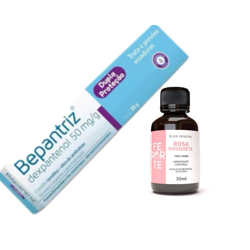 Kit óleo de rosa mosqueta e pomada bepantriz para clareamento rosto, axilas e virilha em Oferta na Shopee