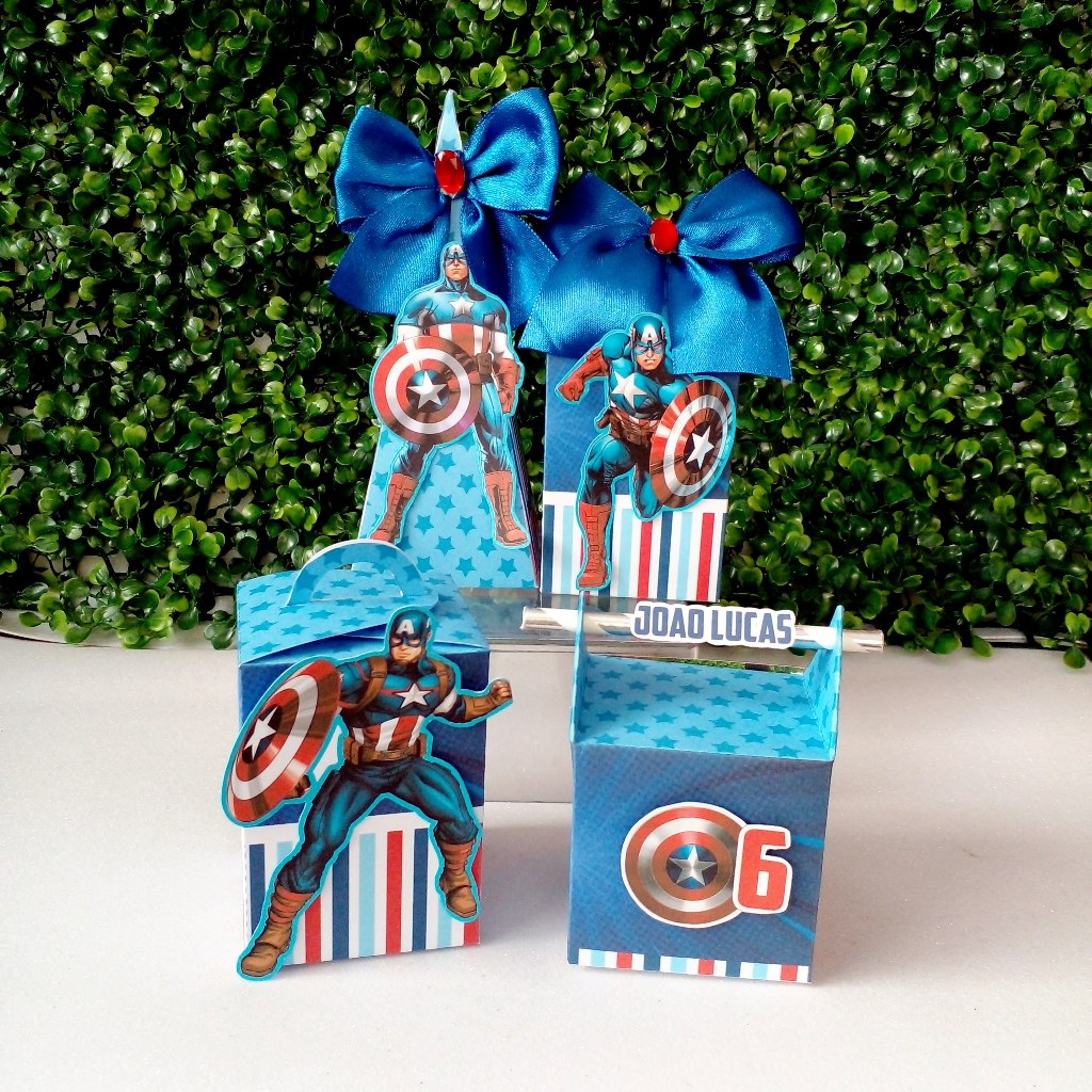 Kit Personalizado Capitão América Lembrancinhas Caixinhas para Festa Infantil | Lembrancinha Aniversário Infantil