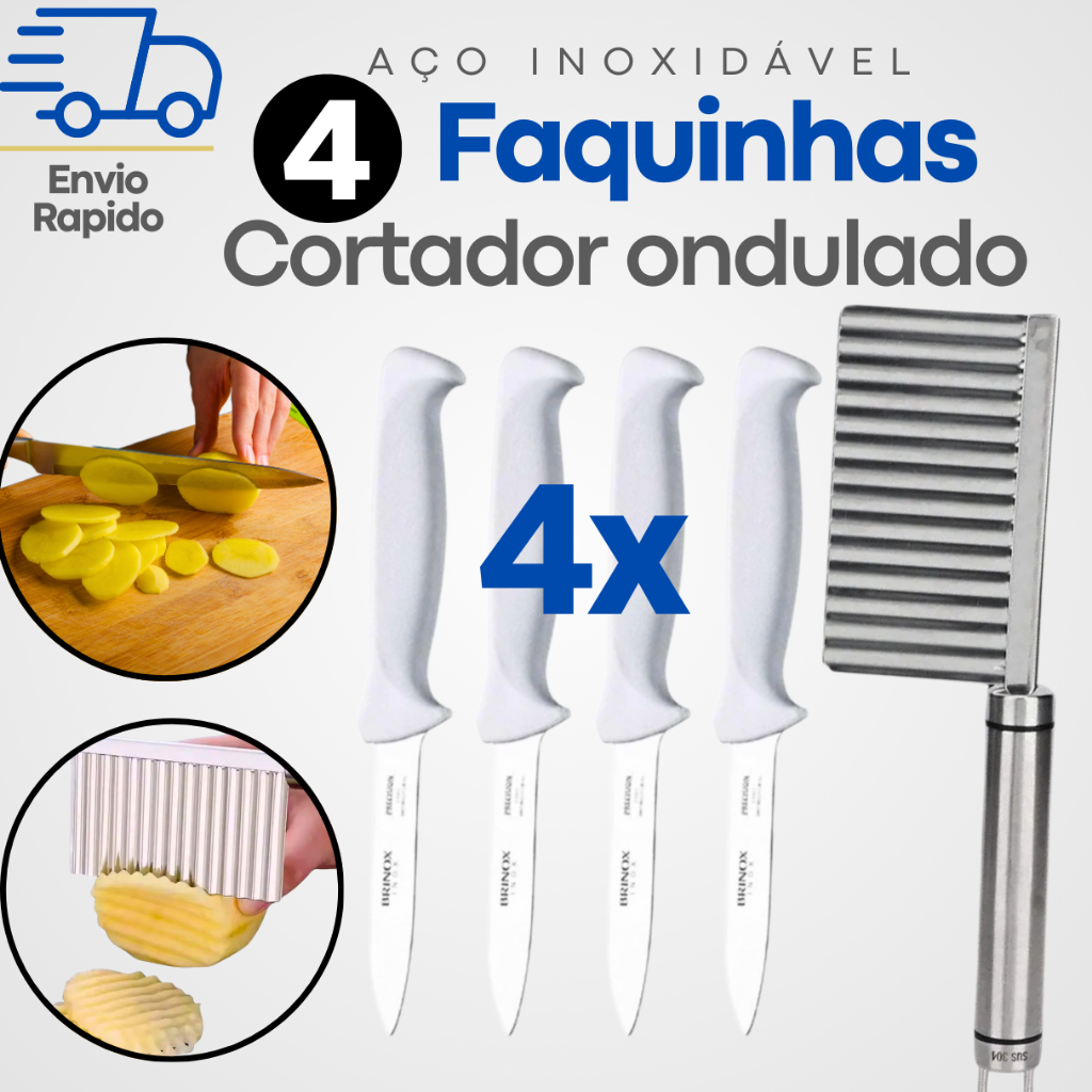 Fatiador de Batata e 4 Facas 3.5" - Cortes Profissionais em Casa Ideal para Cortar Batata Frutas