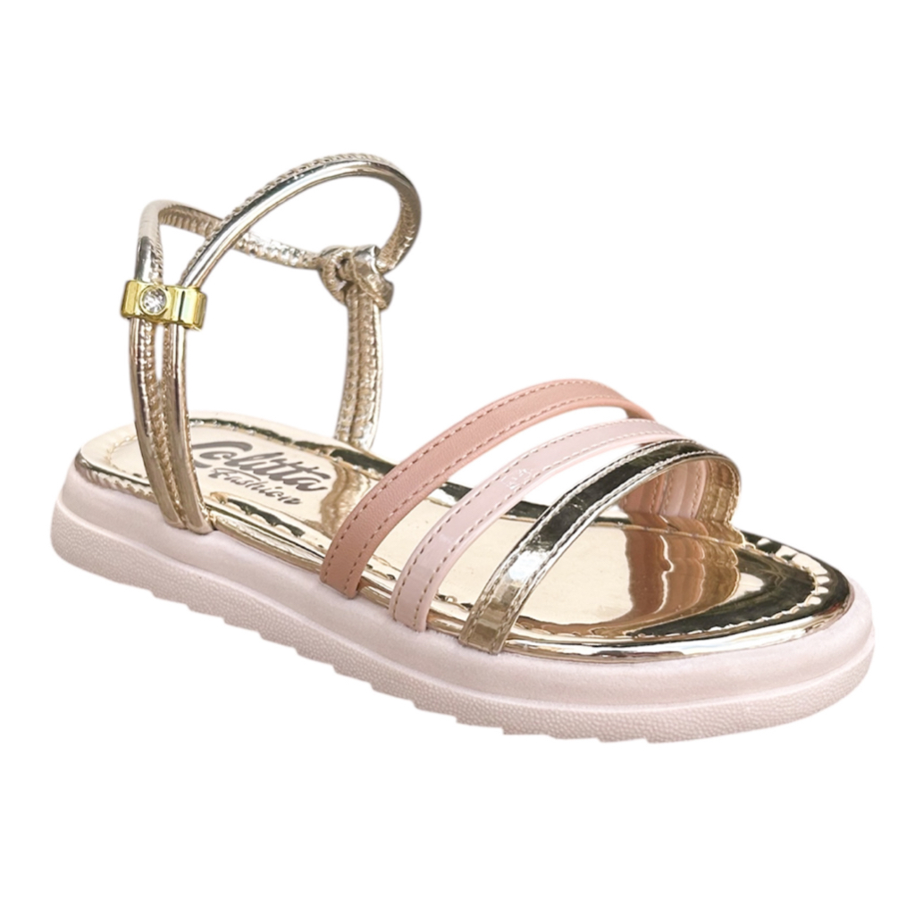 Sandália Rasteira Infantil Colorida 3 Tiras Lisa Brilho Delicada Confortável Espelhado Tratorada