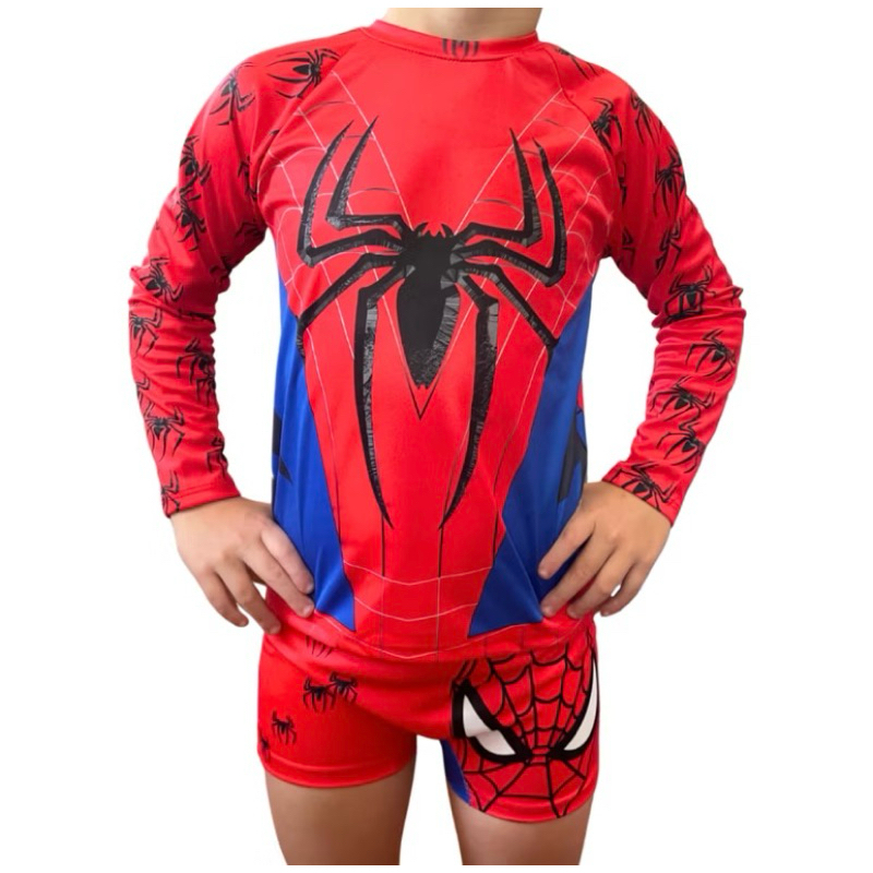Fantasia Moda De Praia Homem Aranha Menino Sunga+camisa UV Proteção Solar Infantil
