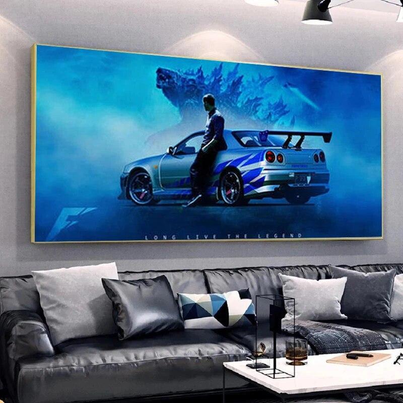 quadro decorativo sala quarto Paul Walker nissan Skyline gtr r34