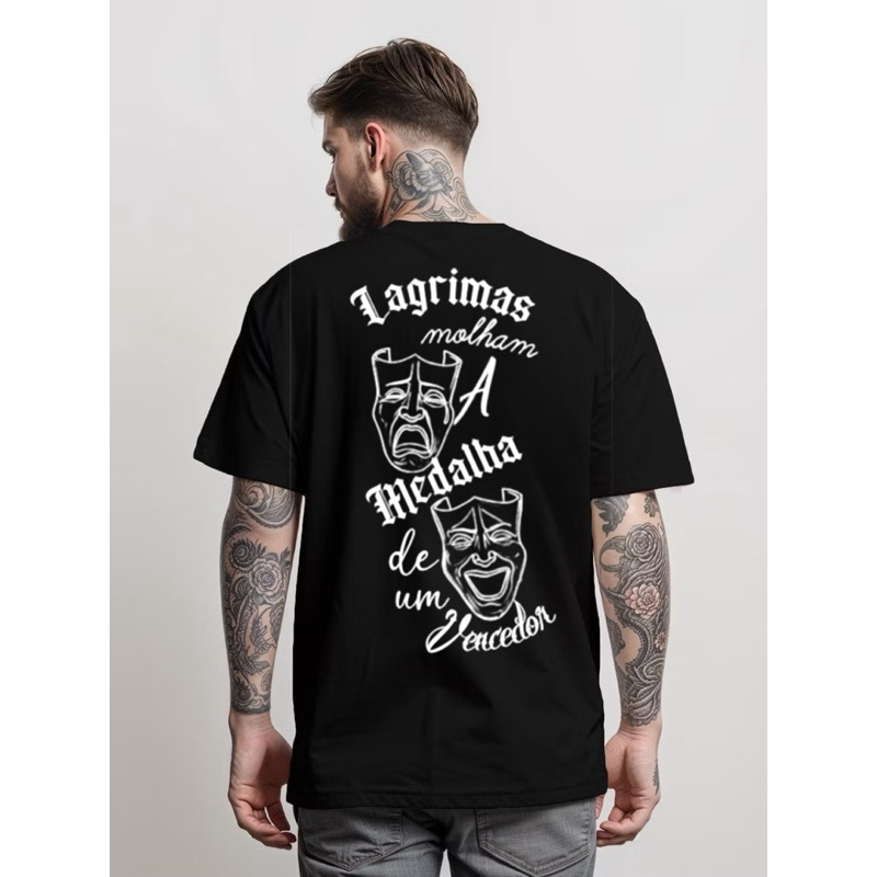 Camiseta Masculina Medalha Chora Agora Ri Depois Camisa Streetwear 100% Algodão Unissex