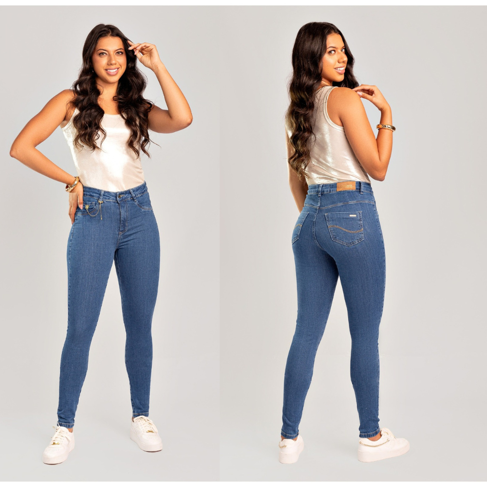 Calça Jeans Feminina Cós Alto Elastano Cintura No Lugar Emporio Jeans