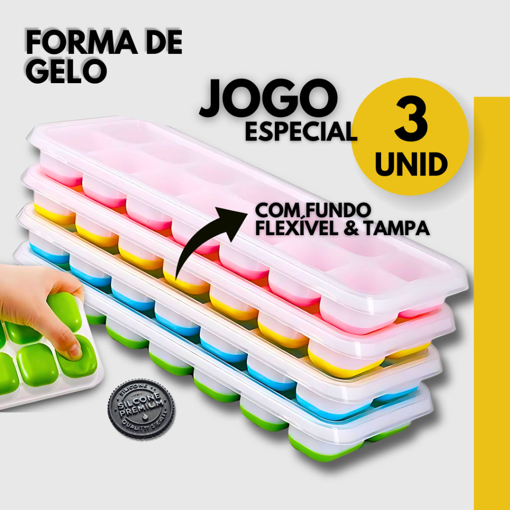 Jogo 3 - Forma de Gelo Fundo Flexível Silicone Forma de Gelo Silicone Cubo Drinks Caipirinha
