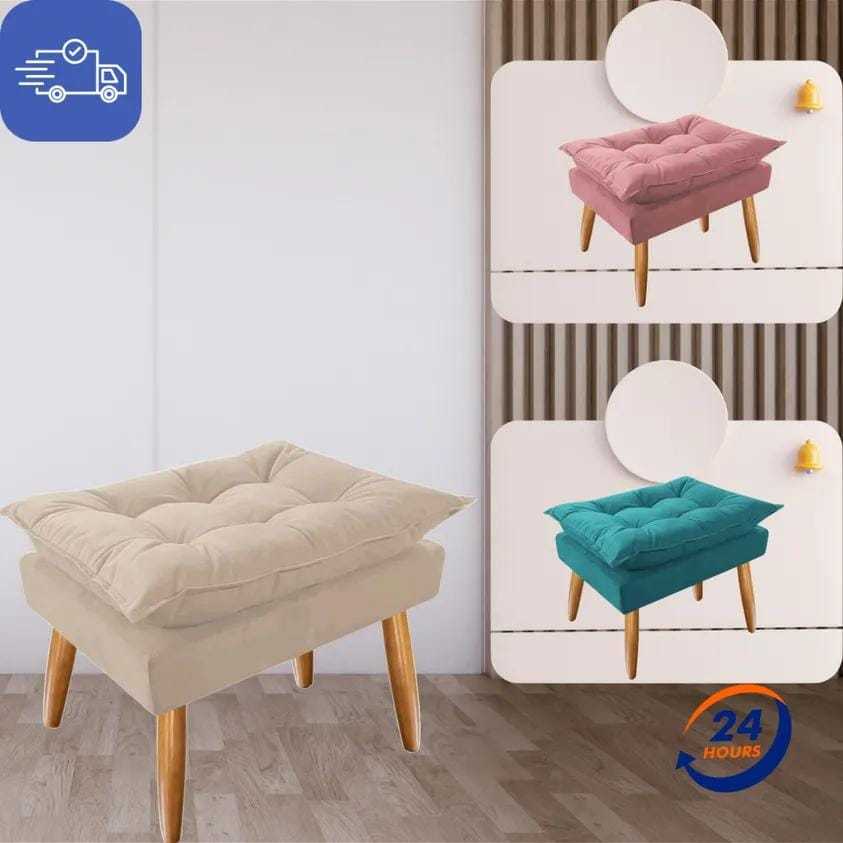 Puff Decorativo Opala  Pés Palito Acabamento Perfeito Suede Quarto Recepção Penteadeira Decoração em Oferta na Shopee